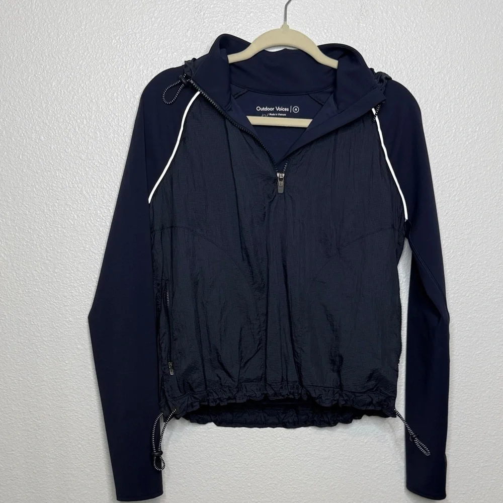 Outdoor Voices True Navy FrostKnit Hoodie Quarter Zip Jacket Windbreaker M
